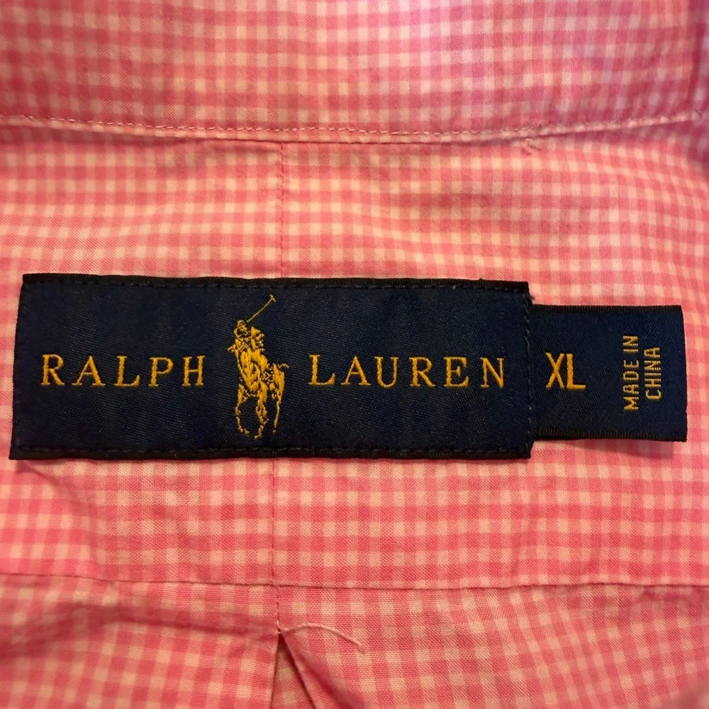 Polo Ralph Lauren Shirt Mens XL Pink Gingham Cotton Button Down Long Sleeve